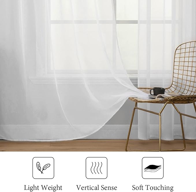 MIULEE 2 Panels Solid Color White Sheer Window Curtains Elegant Window Voile Panels/Drapes/Treatment for Bedroom Living Room (54 X 144 Inches White)