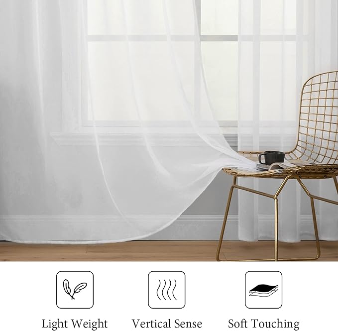 MIULEE 2 Panels Solid Color White Sheer Window Curtains Elegant Window Voile Panels/Drapes/Treatment for Bedroom Living Room (54 X 105 Inches White)