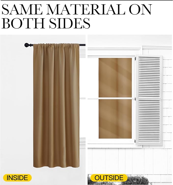 NICETOWN Window Curtains Blackout Drapes, Gold Brown, 1 Pair, 52 by 72-Inch, Thermal Insulated Solid Rod Pocket Blackout Curtains/Draperies for Living Room