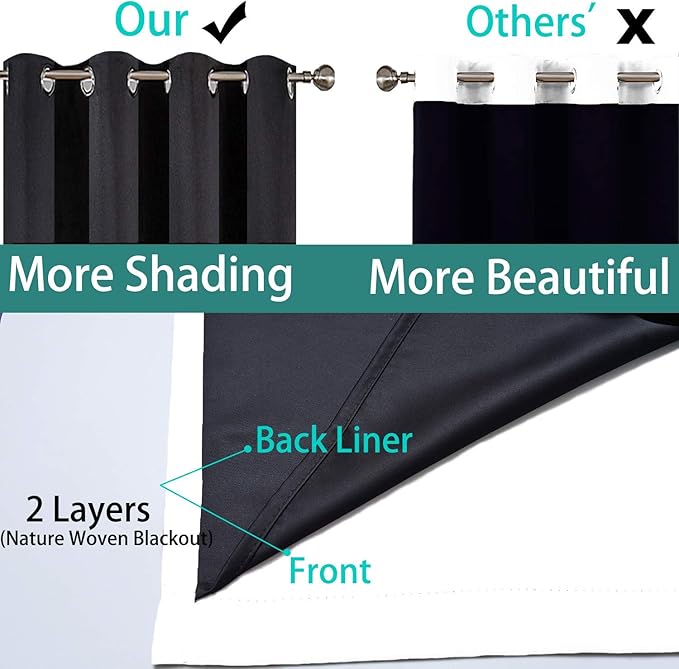 Yakamok 2 Thick Layers Pure White 100% Completely Blackout Curtains Thermal Insulated Room Darkening Drapes for Bedroom(52Wx84L, Pure White, One Pair)
