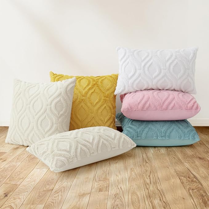 decorUhome Summer Throw Pillow Covers 20x20 Inch Set of 2, Soft Plush Faux Wool Light Pink Solid Couch Pillow Covers, Accent Farmhouse Neutral Square Pillow Cases for Sofa Bed Living Room