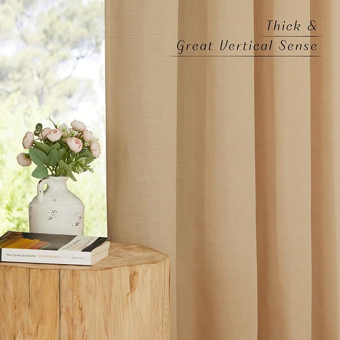 NICETOWN Flax Burlap Linen Curtains for Room Divider, Grommet Top Thick Flax Semi Sheer Vertical Drapes Privacy Assured with Light Filtering for Sliding Glass Door, W68 x L84, 2 Pieces