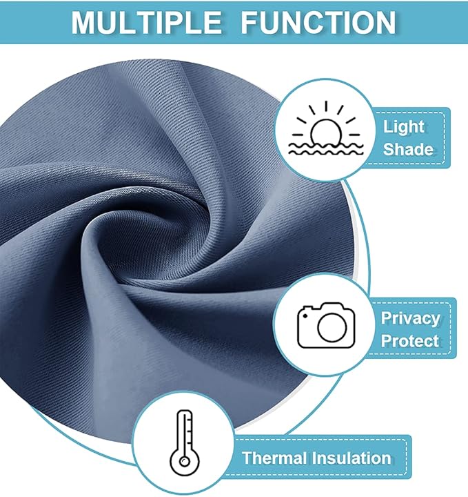 RYB HOME Basement Bathroom Kitchen Cafe Blackout Privacy Curtains, Short Insulating Light UV Heat Blocking Privacy Curtain Tiers for Laundry Room, Width 34 by Length 30, Stone Blue, 2 Panels