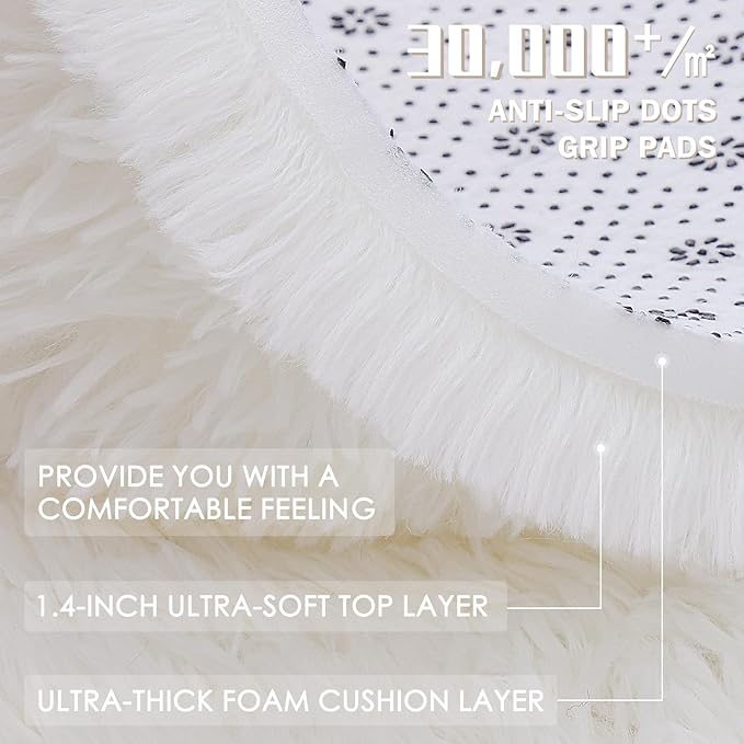 OLANLY 7x7 Machine Washable Large Area Rugs for Living Room, Bedroom, Soft Fluffy Shaggy Bedside Rug, Indoor Floor Carpet for Kids Girls and Boys, Dorms, Nursery, Home Decor Aesthetic, Ivory