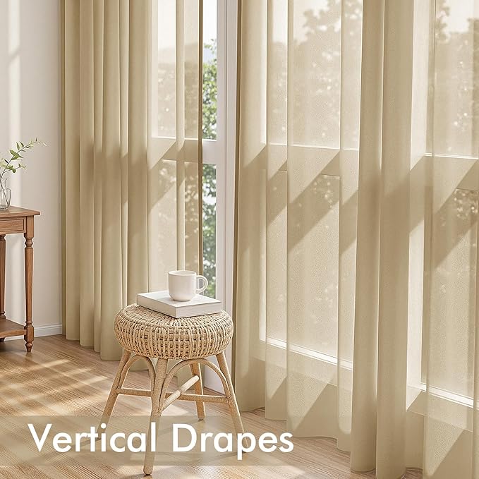 MIULEE Beige Sheer Curtains 72 Inches Long, 4 Panels Set, Rod Pocket Voile Drapes Light Filtering and Semi Transparent, Elegant Window Treatments for Bedroom Living Room,54 x 72 Inches