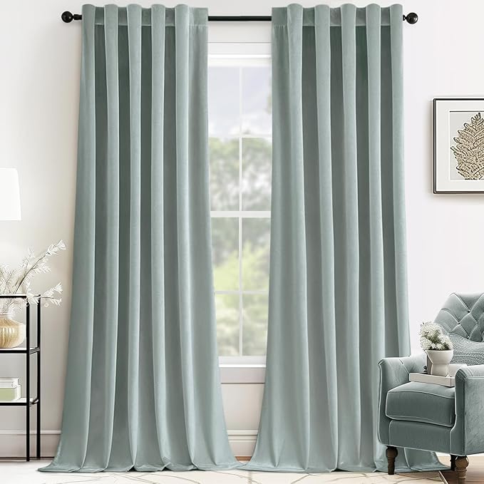 MIULEE Velvet Curtains 84 inches - Luxury Curtains for Bedroom Living Room Room Darkening Thermal Insulated Super Soft Window Drapes Rod Pocket & Back Tab, Misty Blue, W52 x L84 inches, 2 Panels