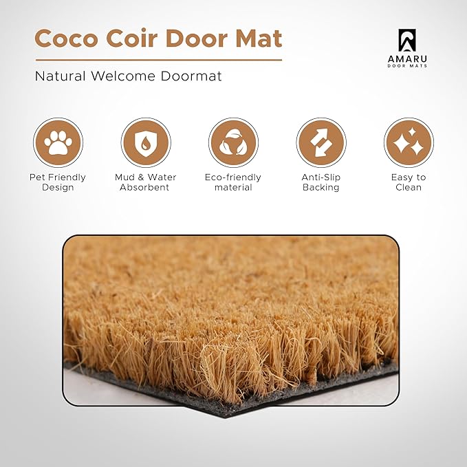 Hi-Bye Dog - 24"x36" - Coir Door Mat with Heavy Duty Backing - Welcome Mats for Entryway, Porch - Anti-Slip PVC & Coconut Fiber Surface - Natural Home Accessories, Minimalist Original Design