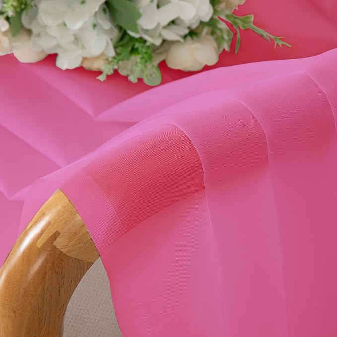 OWENIE Hot Pink Sheer Curtains for Bedroom Living Room 54 Inch Length 2 Panels Set, Soft Solid Light Filtering Sheer Short Curtains for Small Window, 2 Pcs Total 84 Width 54 Long, Hot Pink