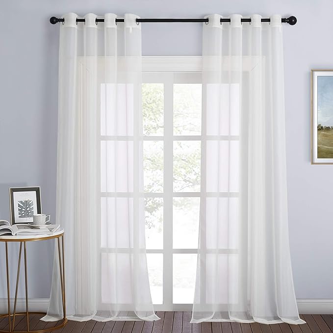 NICETOWN Beige Sheer Curtains 90 inch Length, Grommet Airy & Lightweight Chic Voile Sheer Light Filtering Window Curtains & Drapes for Bedroom/Living Room, W54 x L90, 2 Panels