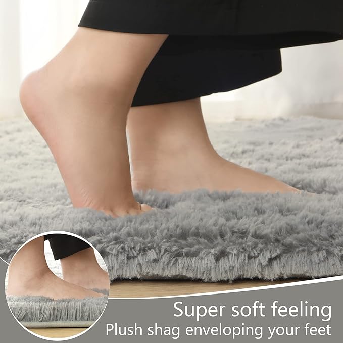 LOCHAS Ultra Soft Indoor Modern Area Rugs Fluffy Living Room Carpets for Children Bedroom Home Decor Nursery Rug 2x6 Feet, Gray