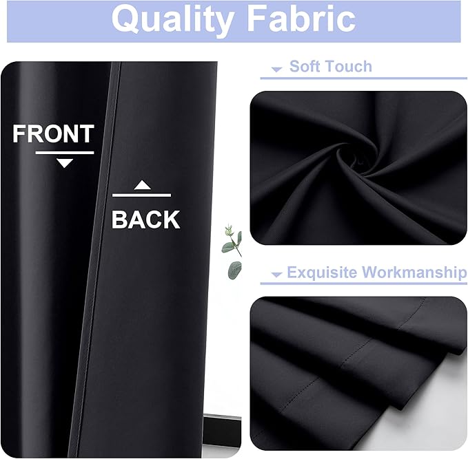Simplebrand Ava Black Blackout Curtains for Patio 108 Inches Long 2 Panels Set, Solid Thermal Insulated Room Darkening Rod Pocket Window Treatment Curtains Blackout Drapes, W50 x L108 Inch, Black