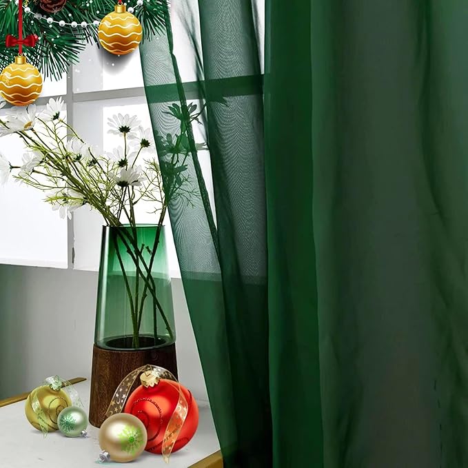 SpaceDresser Basic Rod Pocket Sheer Voile Window Curtain Panels White 1 Pair 2 Panels 38 Width 63 Inch Long for Kitchen Bedroom Children Living Room Yard(Foliage Green,38 W x 63 L)