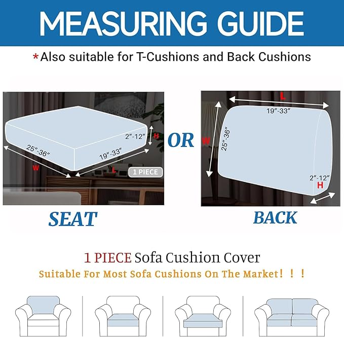 XINEAGE Large Couch Cushion Covers Seat Cushion Cover Thick Stretch Sofa Slipcovers 1 Piece Individual Couch Covers with Elastic Bottom(Single XL Seat Cushion/Backrest,Khaki)