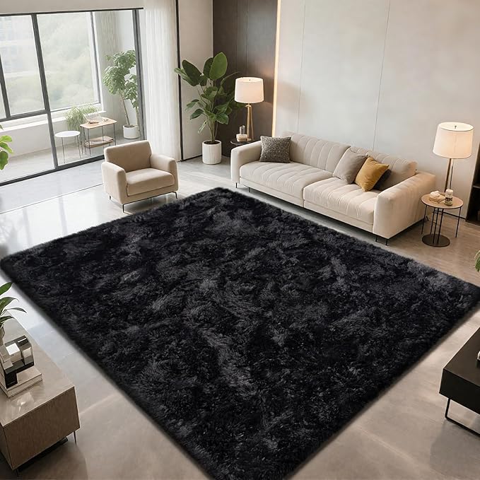 Shag Area Rugs for Bedroom Living Room,4X6 Ultra Soft Fluffy Area Rugs for Dorm, Indoor Carpet Nursery Rugs for Kids Room Home Decor,Black