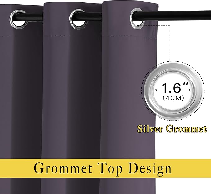 NICETOWN Room Darkening Curtains Panels for Bedroom - Energy Saving Thermal Insulated Solid Ring Top Light Blocking Window Drapes for Flat (Greyish Purple, 2 Panels, 46 x 72 Inch)