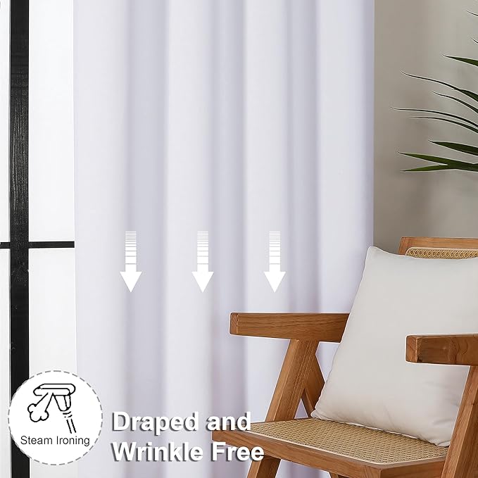 Simplebrand Ava Pure White Curtains for Bedroom 78 Inch Length 2 Panels Set, Light Filtering Window Treatment, Light Filtering Curtain Drapes, Soft Casual Rod Pocket Privacy Curtains, W40 x L78 Inch