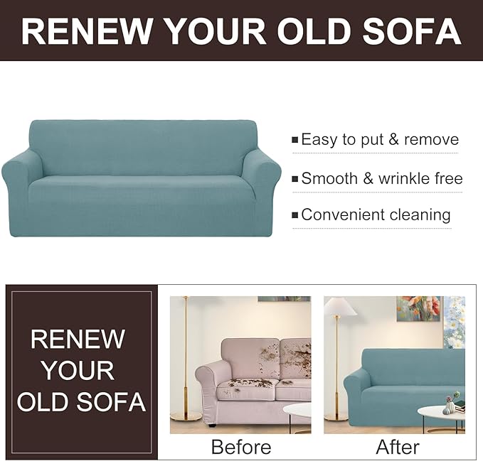 U-NICE HOME Stretch Couch Cover Sofa Cover Sofa Slipcover Furniture Protector for 4 Cushion Couch Sofa Pet Friendly(Oversized Sofa, Light Blue)