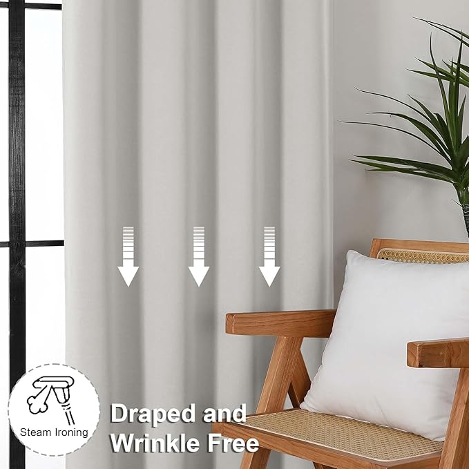 Simplebrand Ava Natural Blackout Curtains for Bedroom 90 Inches Long 2 Panels Set, Solid Privacy Energy Saving Living Room Window Treatment Curtains Blackout Drapes, W40 x L90 Inch, Natural