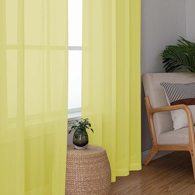 OWENIE Lemon Sheer Curtains 84 Inches Long for 2 Panels Set, Solid Light Filtering Voile Sheer Curtains for Living Room Bedroom, Modern Rod Pocket Lemon Curtain, 2 Pcs Total 84 Width 84 Long
