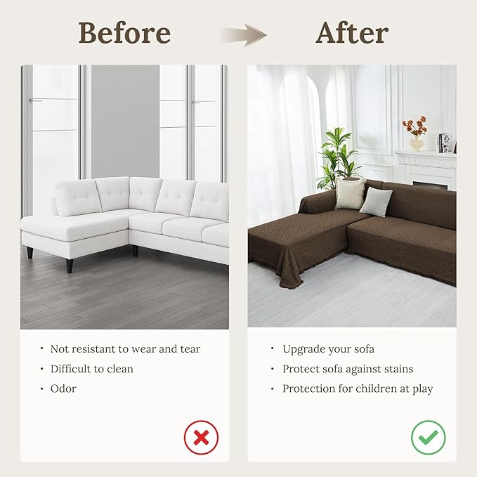 HOMERILLA Sectional Couch Covers for Sectional Sofa L Shaped Sofa Cover Blanket 2 Pieces L Shape Furniture Protector for Pets Dogs (Chocolate, Large)