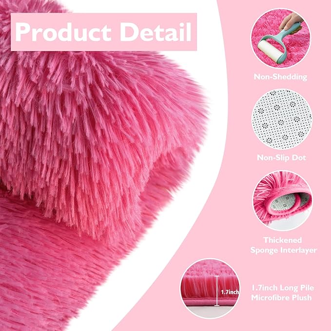 Shag Area Rug for Bedroom 3x5,Fluffy Area Rugs for Living Room,Soft Fuzzy Rug Non-Shedding Indoor Plush Carpet for Kids Bedroom Nursery Dorm Home Decor,Hot Pink