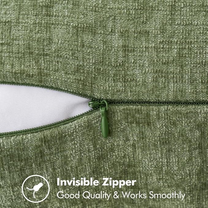 MIULEE Pack of 2 Couch Throw Pillow Covers 18x18 Inch Sage Green Farmhouse Decorative Pillow Covers with Stitched Edge Soft Chenille Solid Dyed Spring Pillow Covers for Sofa Bed Living Room