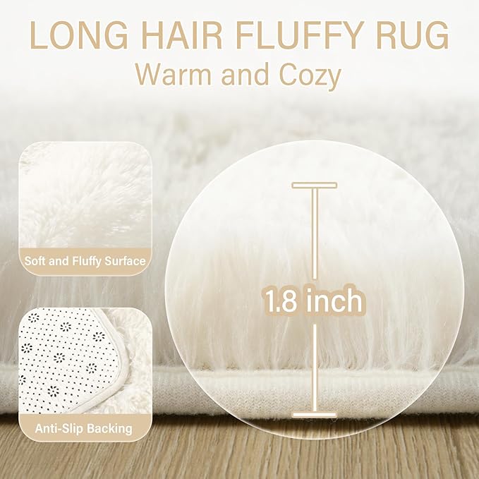 Amearea Premium Soft Fluffy Rug Modern Shag Carpet, 6x9 Feet, Fuzzy Shaggy Rugs for Bedroom Living Room Teen Apartment Decor, Comfortable Indoor Furry Dorm Carpets, Cream