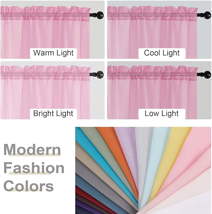 Sheer Pink Curtains for Bedroom Living Room 63 Inch Length 2 Panels, Airy Soft Light Filtering Sheer Dining Room Curtains, Modern Rod Pocket Drapes, Pink, Each 42" Wx63 L Inches