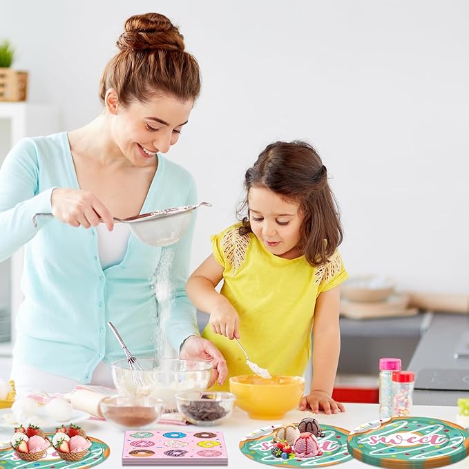 40Pcs Donut Party Decorations Pink Fake Donuts Birthday Plates and Napkins Set Party Supplies Baby Shower Donut Decorations