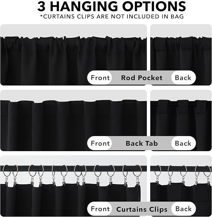 Deconovo Blackout Curtains, Thermal Insulated, W52 x L45 2 Panels, Back Tab, Machine Washable, Room-Darkening Drapes for Bedroom/Living Room Black
