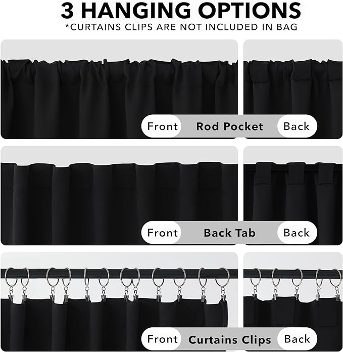 Deconovo Blackout Curtains, Thermal Insulated, W42 x L54 2 Panels, Back Tab, Machine Washable, Room-Darkening Drapes for Bedroom/Living Room Black