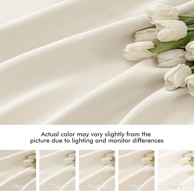 MIULEE Beige White Back Tab Blackout Curtains 90 Inches Long 2 Panels Set for Living Room Bedroom Privacy, Rod Pocket/Pinch Pleat Thermal Insulated Room Darkening Pleated Light Blocking Drapes
