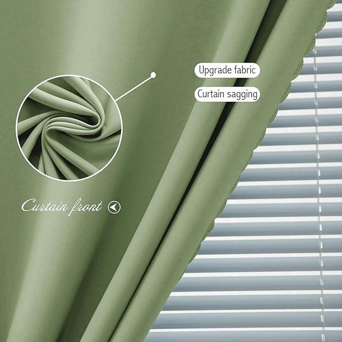 Magic Tape Blackout Curtains for Bedroom No Drillng Self Adhesive Curtains No Rod Small Window, 47" W X 59" L, Sage Green, 1 Panel