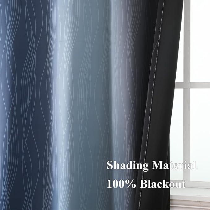 Estelar Textiler Blackout Curtains 102 Inches Long 2 Panels for Living Room, Navy Blue and Black Thermal Insulated Full Light Blocking Ombre Grommet Drapes for Bedroom, 52Wx102L