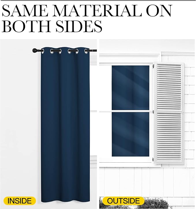 NICETOWN Moroccan Blue Room Darkening Curtains for Kitchen, Window Treatment Thermal Insulated Solid Grommet Room Darkening Curtains/Drapes for Bedroom (Set of 2, 42 inches Wide by 68 inches Long)