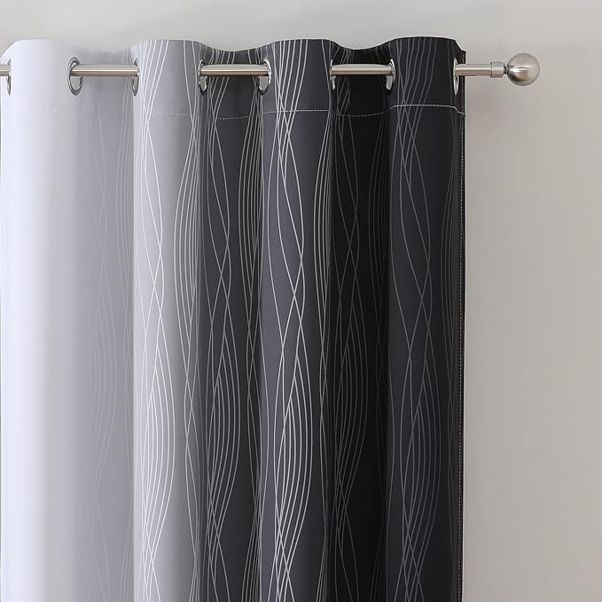 Estelar Textiler Black and Greyish White Ombre Blackout Curtains 90 Inch Length 2 Panels Set, Thermal Insulated Drapes for Bedroom,Full Room Darkening Grommet Gradient Curtains for Living Room,52Wx90L