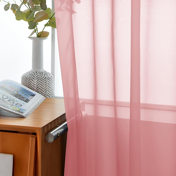 youleyar Solid Sheer Rod Pocket Curtain Voile Draperies 2 Panels White Beige Black Grey Coffee 52 Inch Width 54 Inch Long 1 Pair for Kitchen Bedroom Children Living Room Yard (Blush,52Wｘ54L)