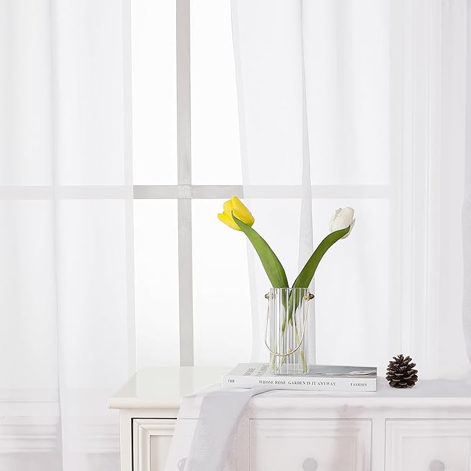 Lecloud White Sheer Curtains 84 Inch Length 2 Panels Set, Airy Voile Window Curtain Panels, Elegant Light Filtering Curtains for Living Room Bedroom Decor with Rod Pocket, Each Panel 42 X 84 Inch