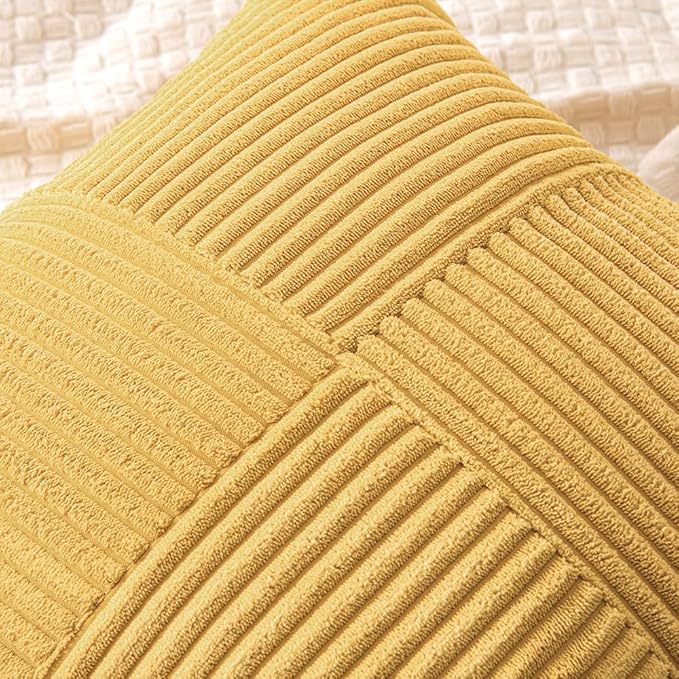 MIULEE Golden Mustard Decorative Throw Pillow Covers 20x20 Inch for Couch Bed Sofa Pack of 2 Boho Farmhouse Throw Pillows Soft Cross Corduroy Patchwork Textured Cushion Cases
