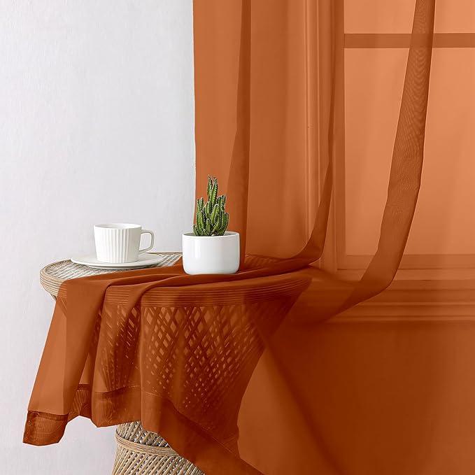 Lecloud Orange Sheer Curtains 90 Inches Long 2 Panels, Light Filtering Voile Airy Curtains, Balance Light Privacy Window Treatments with Rod Pocket for Bedroom Living Room, Each 42" W x 90" L