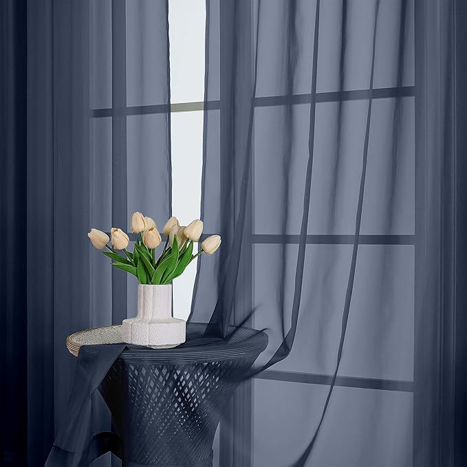 OWENIE Sheer Navy Blue Curtains 108 Inches Long for Living Room Bedroom 2 Panels Set, Lightweight Airy Navy Blue Sheer Curtain, Filmy Voile Rod Pocket, 2 PCS, Each 59" W x 108" L