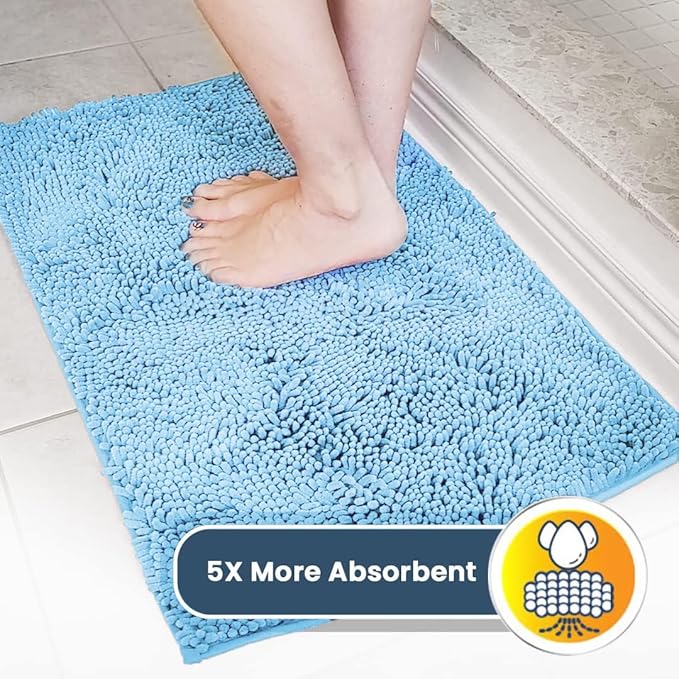 Muddy Mat® | Super Absorbent Door Mat Indoor, Microfiber Quick Dry Chenille Entryway Rug, Non-Slip Front Door Mat, Indoor Mats for Entryway, Machine Washable Pet Rug, Sky Blue 19"x30"