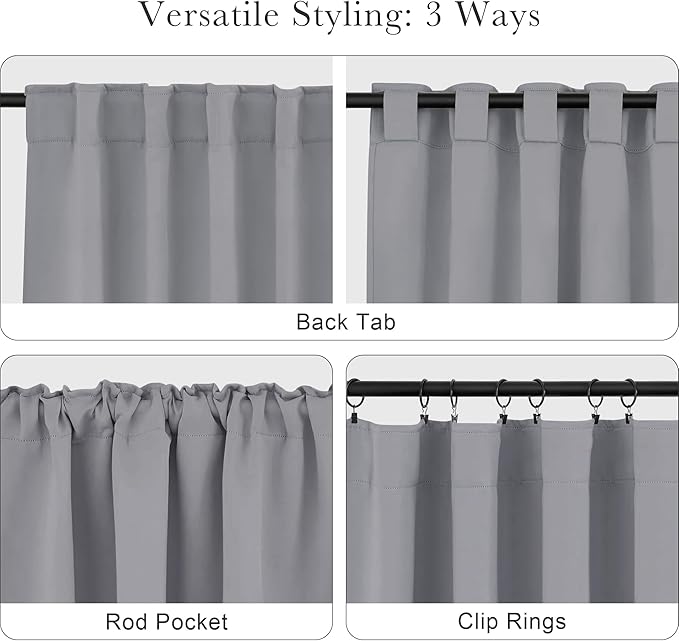PONY DANCE Blackout Curtains Thermal Insulated Window Treatment Panels Room Darkening Blackout Drapes for Living Room Back Tab/Rod Pocket Bedroom Draperies, 52x63 Inch, Silver Grey, 2 Panels