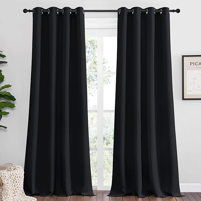 NICETOWN Halloween Patio Blackout Curtain Shades, 2 Panels, 55 inches x 108 inches, Black, Summer Home Decoration Thermal Insulated Grommet Blackout Draperies/Drapes for Kitchen