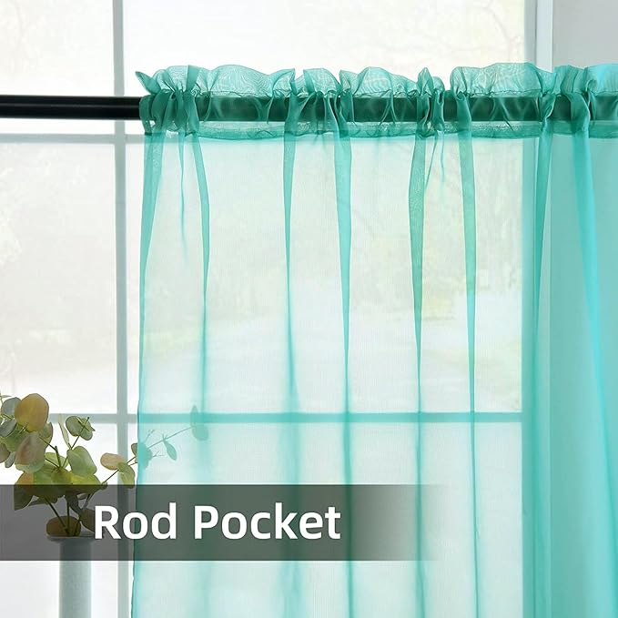youleyar Solid Sheer Rod Pocket Curtain Voile Draperies 2 Panels White Beige Black Grey Coffee 52 Inch Width 84 Inch Long 1 Pair for Kitchen Bedroom Children Living Room Yard (Turquoise,52Wｘ84L)