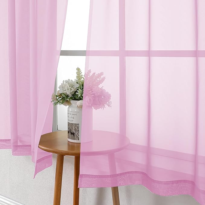 Lecloud Light Pink Sheer Curtains 54 Inch Length 2 Panels, Voile Airy Drapes for Bedroom Windows, Light Filtering Elegant Tulle Curtains Dual Rod Pocket, Each Panel 42 X 54 Inch