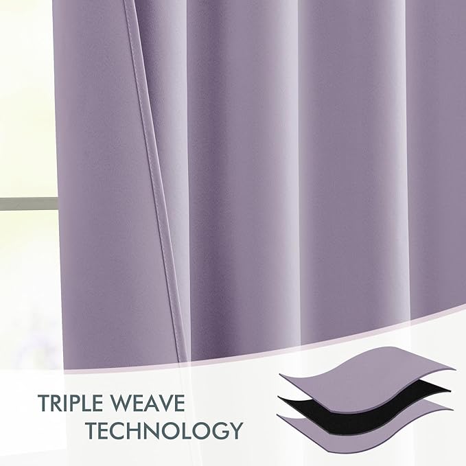 MIULEE Lilac Back Tab Blackout Curtains 63 Inch Length 2 Panels Set for Living Room Bedroom Privacy, Rod Pocket/Pinch Pleat Thermal Insulated Room Darkening Pleated Light Blocking Drapes