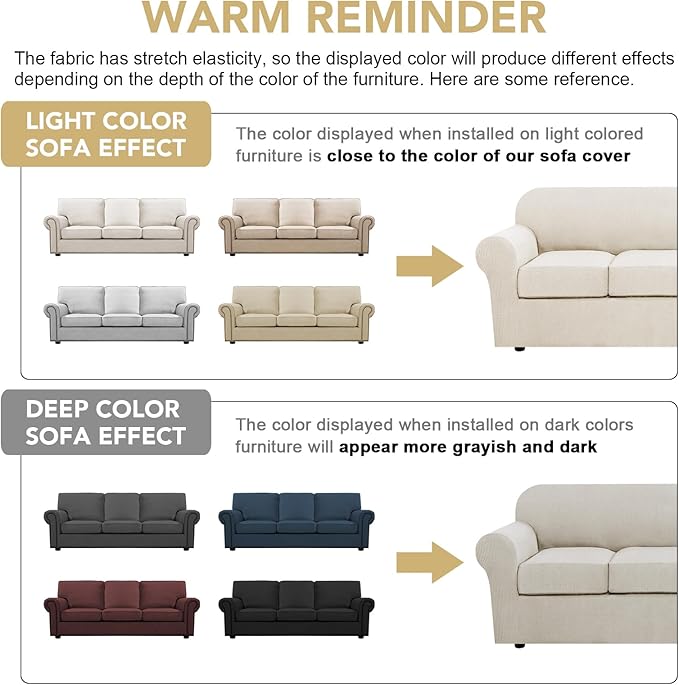 H.VERSAILTEX 4 Piece Stretch Couch Covers for 3 Cushion Couch Sofa Furniture Slipcovers Feature Upgraded Thicker Jacquard Fabric (Sofa, Ivory)