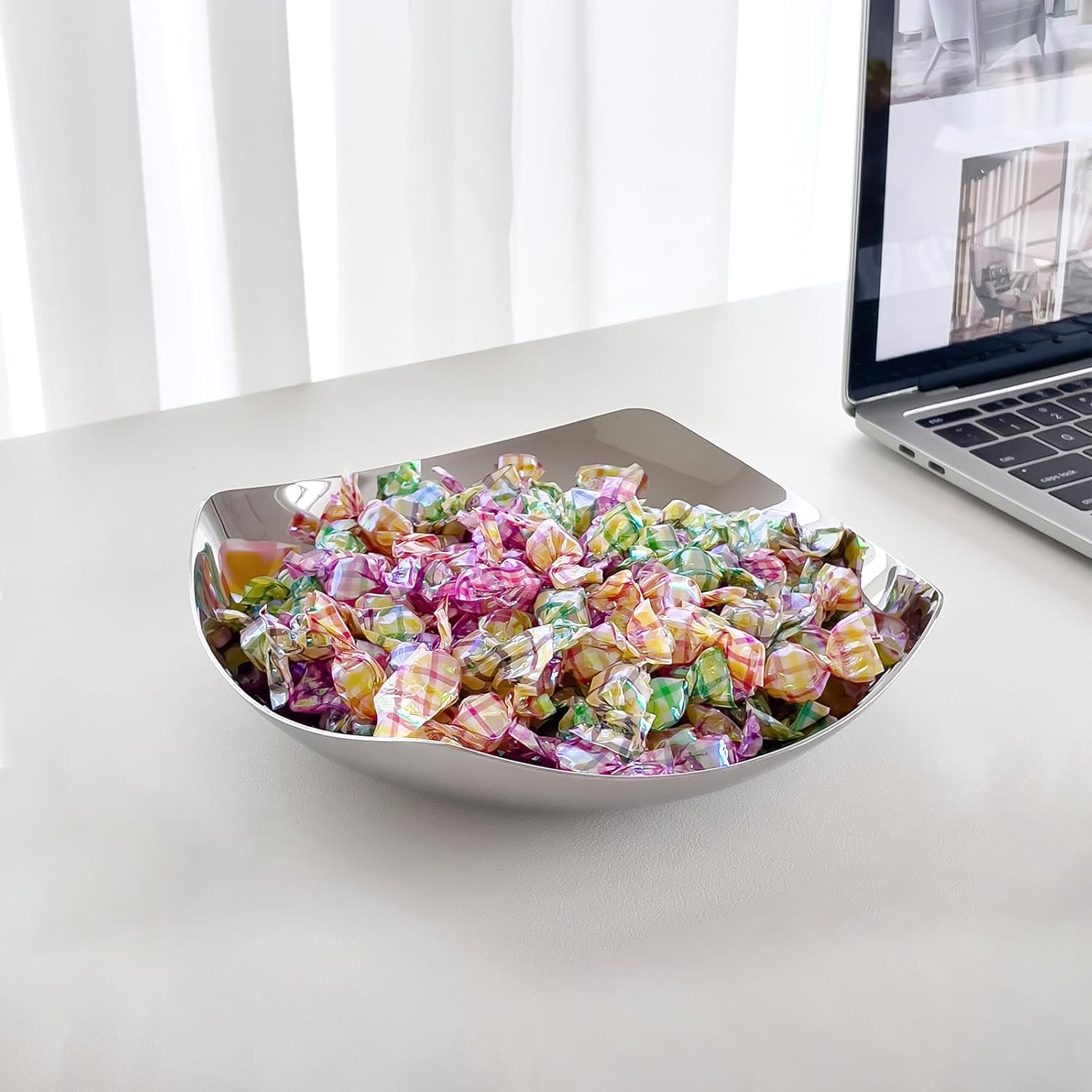 Premium Candy Bowl, Stanless Steel Decorative Bowl,Candy Dish for Office Desk, Key Bowl For Entryway Table, Silver Tray-Hand Mirror Polished -7.8 Inches