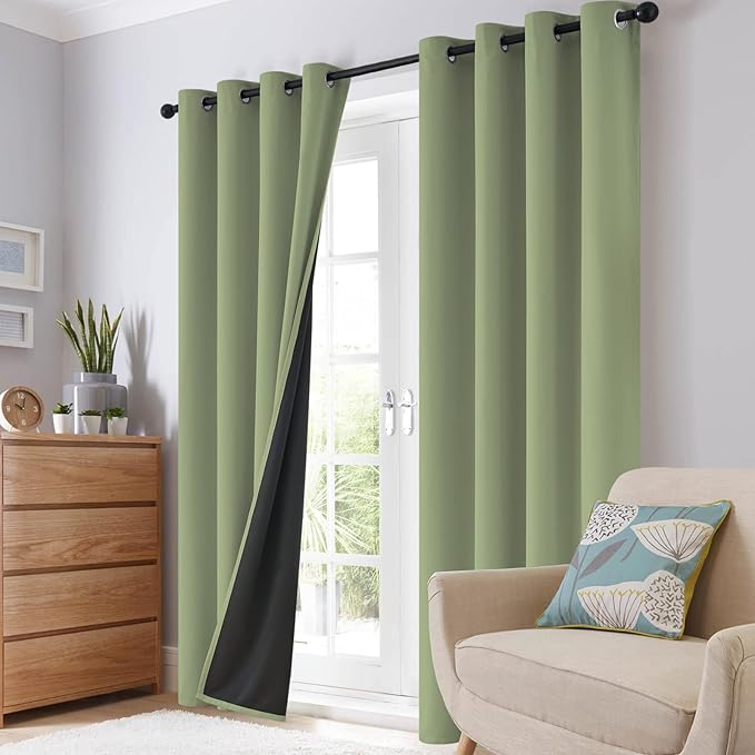 SimpleHome 100% Blackout Curtains for Bedroom,Thermal Insulated Sage Grommet Window Drapes Room Darkening Curtains for Living Room with Black Back,38 x 84 Inch,2 Panels